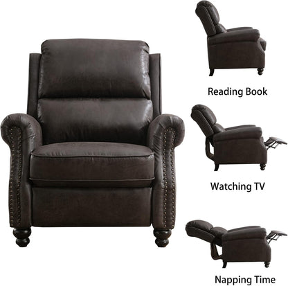 CANMOV Pushback Recliner Chair Faux Leather Armchair Push Back Recliner with Rivet Decoration Single Sofa Accent Chair for Living Room, Dark Grey