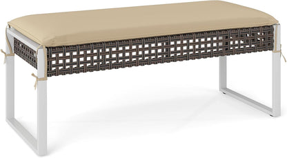 Tangkulka Outdoor Ottoman, Patio Rattan Heavy Duty Wicker Footrest with Soft Cushion & Metal Frame, Extra Seating, for Porch, Backyard, Lawn and Poolside (1)