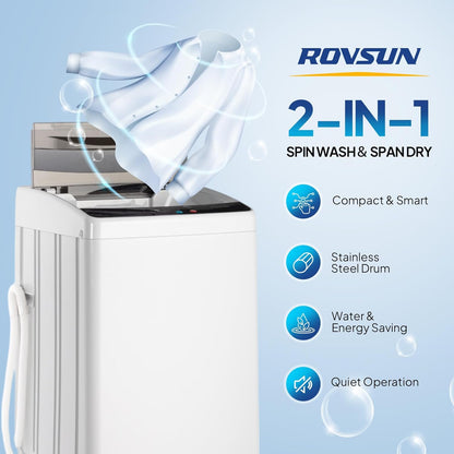 ROVSUN 30LBS Washing Machine, Full-Automatic Portable Washer with Stainless Steel Drum, Electric Laundry Machine, 110V Washer and Spin Dryer Combo with Drain Pump for Home, Apartment, Dorm