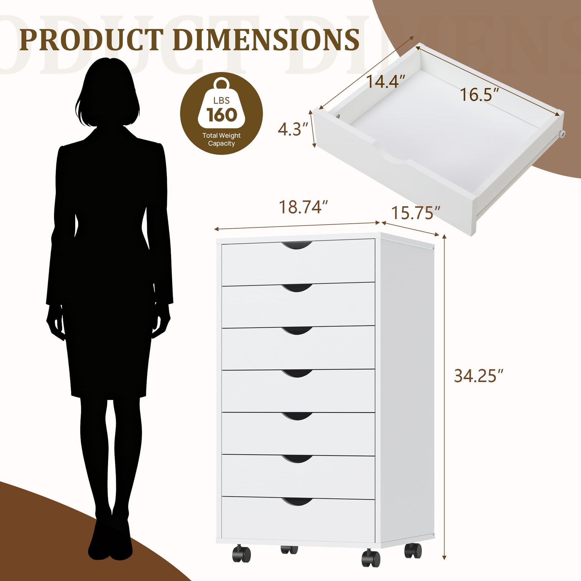 7 Drawer Mobile File Cabinet, Office Storage Cabinet, with Drawers