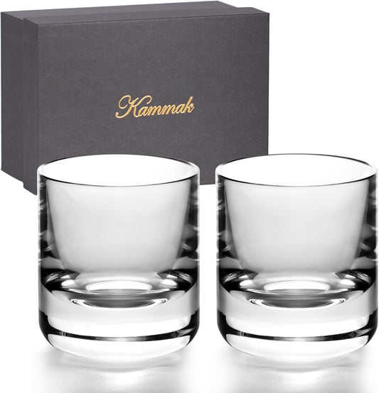 KAMMAK Crystal Whiskey Glasses Set of 2, 6.76oz Old Fashioned Glasses Stemless, Hand Blown White