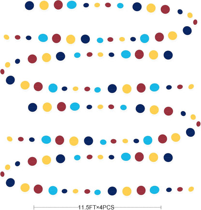 Red Blue Yellow Party Decorations Circle Dots Garland Hanging Paper Polka Dot Streamer for Carnival Circus Clown Fiesta Festivals Birthday Wedding Bridal Shower Wedding Baby Shower Party Supplies