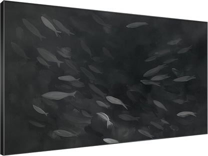 SIGNWIN 46"x72" Extra Large Framed Wall Art Monochrome Fish Silhouettes Illustration for Home Living Room Bedroom Decor (Frame Assembly Required)