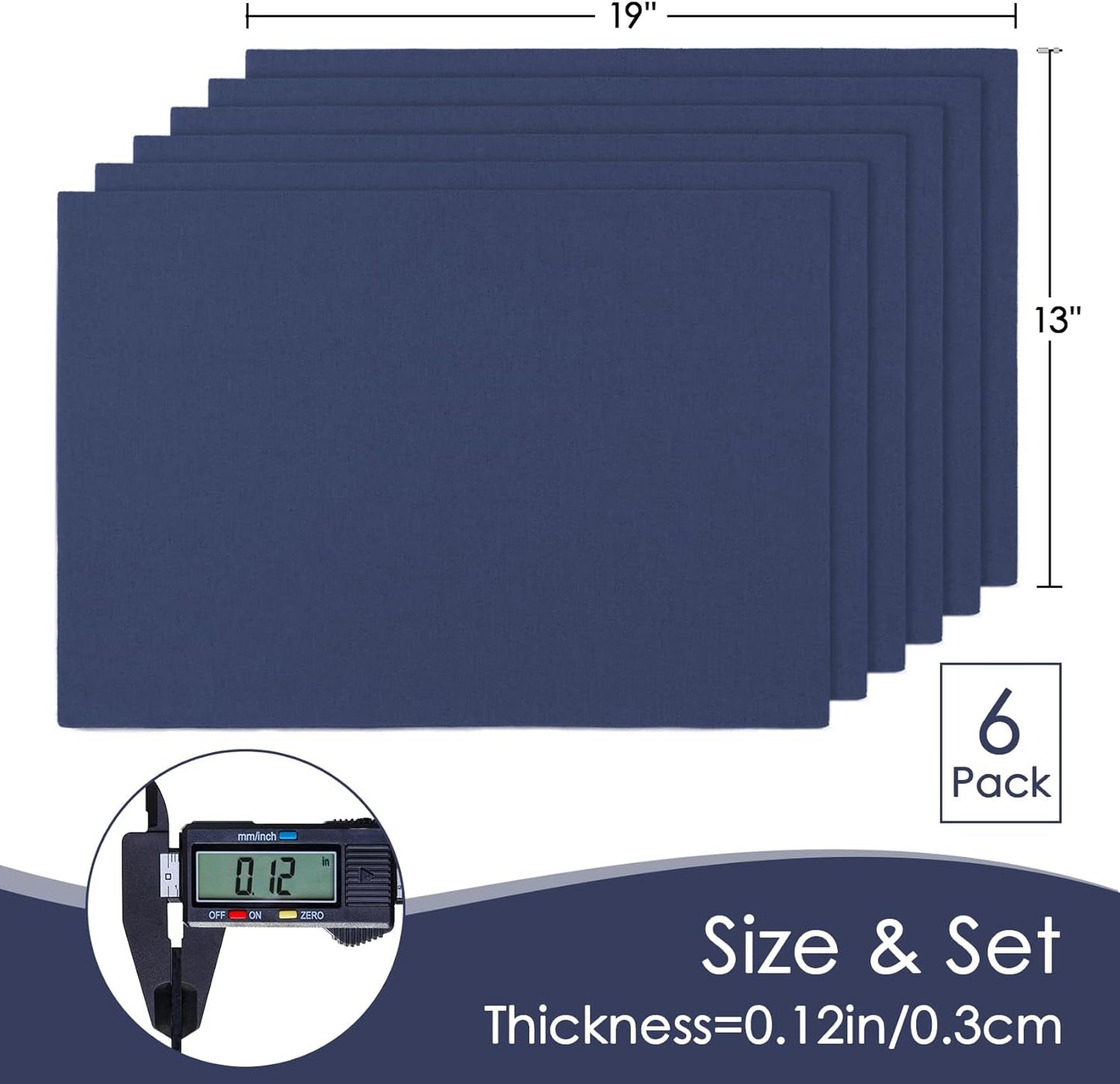 MANSPHIL Navy Blue Cloth Placemats Set of 6, Double Layer Faux Linen Place Mats Heat Resistant Washable Table Mats for Dining Kitchen, 13x19 Inch