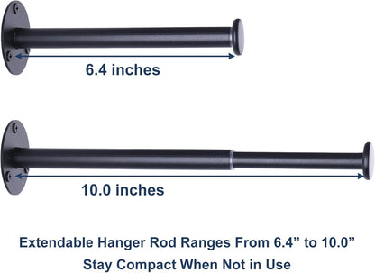 4 Pack Retractable Hanger Holder for Laundry Room, Wall Mount Organizer Rack for Lightweight Clothes, Space Saving Laundry Hook Rod, Keep Empty Hangers Handy, Black