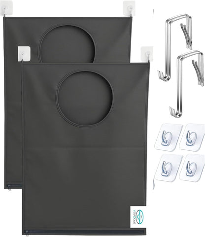 Hanging Laundry Hamper Bag – Space-Saving Dirty Clothes Storage with Free Adjustable Stainless Steel Over-the-Door Hooks & Suction Cup Hooks – Ideal for bathrooms, bedrooms & dorms (2, Gray)