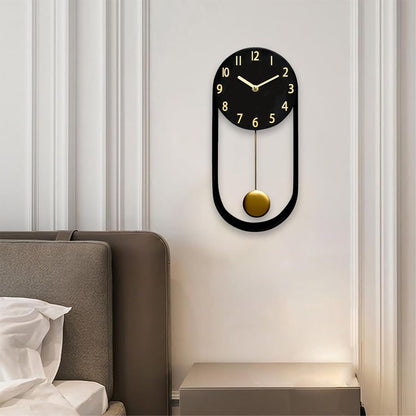 Stylish Minimalist Pendulum Black Wall Clock 8 Inch Modern Decorative Timepiece Silent Gold Pendulum Included Distinctive Metal Frame Design