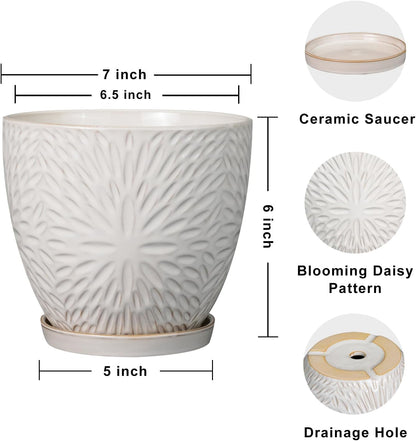 G EPGardening 6 Inch Plant Pot for Indoor Plants Outdoor Round Ceramic Planter Decorative Flower Pot with Drainage Hole and Saucer White