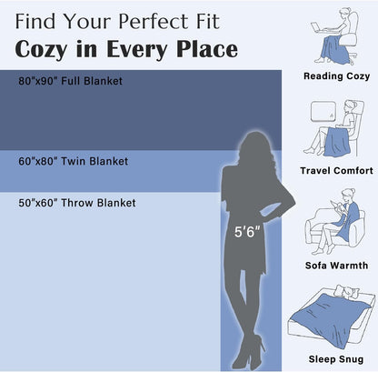 jinchan Boho 100% Cotton Blanket Muslin 50x60 Inches Lightweight 3-Layer Geometric Square Striped Pattern Reversible Quilt Throw Soft Breathable Comfy All Seasons for Couch Bed Decor, Blue