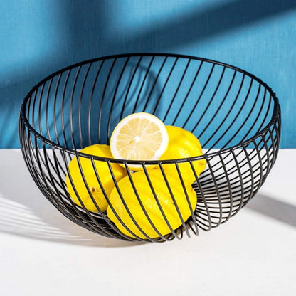 Fruit Basket for Kitchen - Wire Fruit Basket Holder for Lemon, Potato, Onion - Black Countertop Fruit Bowl - 10.2 In (Round B)