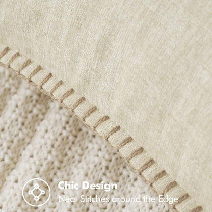 MIULEE Pack of 2 Christmas Pillow Covers 12x20 Inch Cream White Farmhouse Decorative Throw Pillow Covers with Stitched Edge Soft Chenille Solid Dyed Couch Pillow Covers for Sofa Bed Living Room