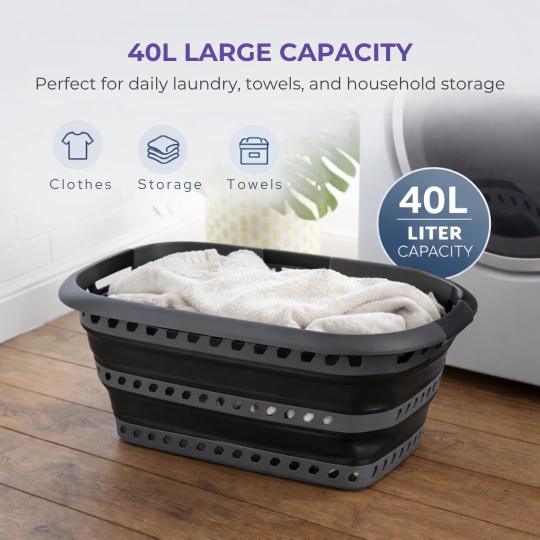 Laundry 360 Collapsible Laundry Basket 40L | Portable | Space Saver Storage | Hold 2 Loads | Store