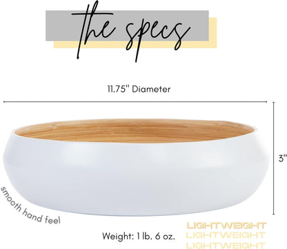 Fruit Bowl For Kitchen Counter, Decorative Bowl, Large Serving Bowl Or Fruit Basket For Kitchen Spun Bamboo (White)