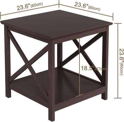 ChooChoo End Table, 24 Inch End Table with 2-Tier Storage Shelf, Side Table for Living Room, Wood Nightstand for Bedroom, Office, Painted Surface, Espresso
