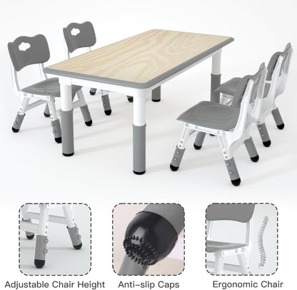 Kids Study Table and 4 Chairs Set,Height Adjustable Table and Chairs for Children and Toddlers,47.2"X23.6"Graffiti Desktop,Suitable for Daycare,Classrooms, Home
