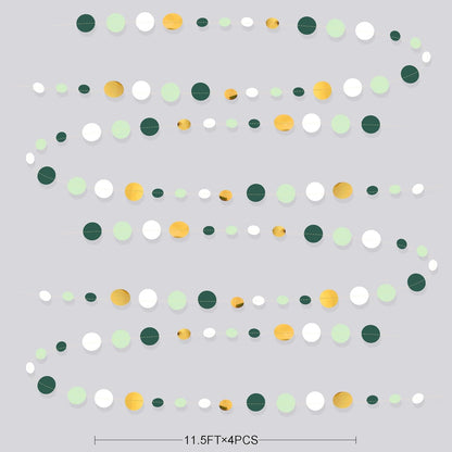 46 Ft Sage Green Gold Party Decorations Polka Dots Garlands Hanging Paper Circle Dots Streamer for Safari Wild Woodland Jungle Theme Birthday Baby Shower Graduation Wedding Party Decorations Supplies
