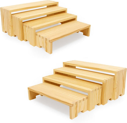 Large Display Wood Risers Wooden Stand 8 Tier Wood Racks Decorative Rectangular, 2 Set 8 Pieces Cupcake Stands Cologne Perfume Organizer Dessert Showcase Items(nature)