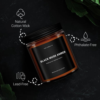 1OAK Black Musk Amber Candle - Soy Wax Scented Candle for Men - 7oz, Long Burning, Masculine - Premium Gift Option