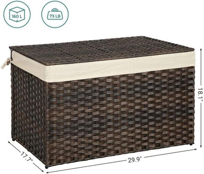 SONGMICS Storage Basket with Lid, Woven Blanket Storage Bin with Handles, Foldable, Removable