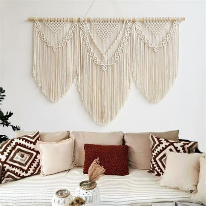 large macrame wall hanging - Boho Tapestry Macrame Wall Decor Art- Chic Bohemian Handmade Woven Tapestry Home Decoration for Bedroom Living Room Apartment Wedding Party - 43"x32" (Beige-Triangle)