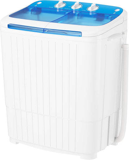 Pataku Portable Washing Machine, Compact Twin Tub Mini Washing Machine, 17.6 LBS Washer and Dryer Combo with Soaking Function, Semi-Automatic for Apartment, Dorms, RVs, Camping (White & Blue)