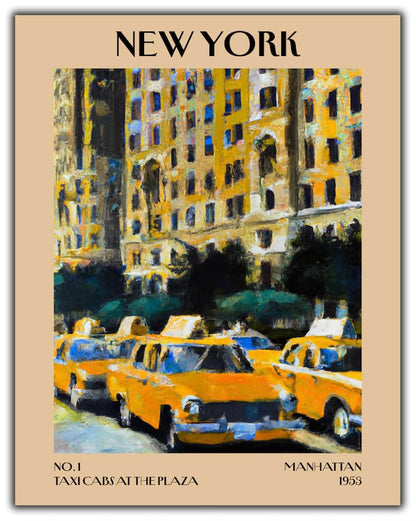 Retro Vintage New York Wall Art Print - 11x14 Unframed Poster - New York City Souvenirs, Cute Trendy Colorful Wall Decor (Taxi Cabs at the Plaza, 11x14")