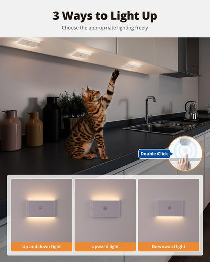wowatt Rechargeable Motion Sensor Night Light, White Automatic Lights with Magnetic Mount, Dimmable Stair Lights Indoor for Stairway, Hallway, Kitchen, Bathroom(3 Packs)