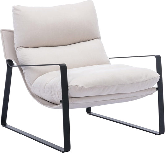 DUOMAY Mid-Century Accent Chair Armchair, Comfy Linen Fabric Leisure Chair Lazy Chair with Metal Leg for Living Room Bedroom Office Apartment, White