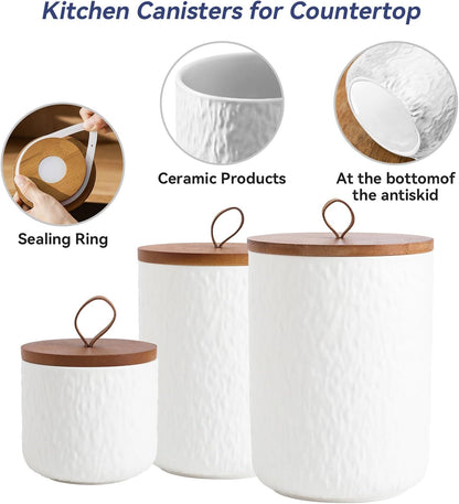 Kitchen Canisters for Countertop, Ceramic Coffee Canisters with Airtight Lids Food Storage Jars Sugar Container for Kitchen Counter Tea, Coffee Beans, Spice (#001White-9oz/260ml)