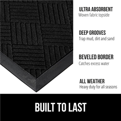 GORILLA GRIP 100% Waterproof All-Season WeatherMax Doormat US Designed Natural Rubber, Stain and Fade Resistant, Low Profile Indoor Outdoor Door Mats, Easy Clean Patio Mat, 17x29, Black Diamond