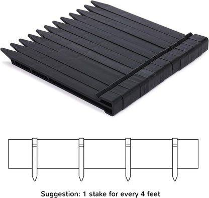 Black Plastic Garden Landscape Edging, 5” Tall Border Coil, Flexible and Strengthened with Anti-UV Treatment (100ft with 30pcs Stakes)