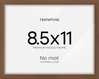 Homeforia Diploma Frame 8.5 x 11 Brown Wood, High End Dark Oak 8.5x11 Certificate Frames, 11x8.5 Document Frames for Wall or Tabletop, 8.5 by 11 Walnut Wooden Frame, Tempered Glass, Wall Kit, Set of 1