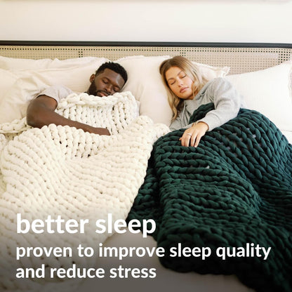 Nuzzie Chunky Knit Blanket - Breathable, Cooling, Hand Made Knit Throw Blanket for Sleep - Machine Washable, Stylish Decor Design (Forest Green, Throw | 12lbs | 44" x60)