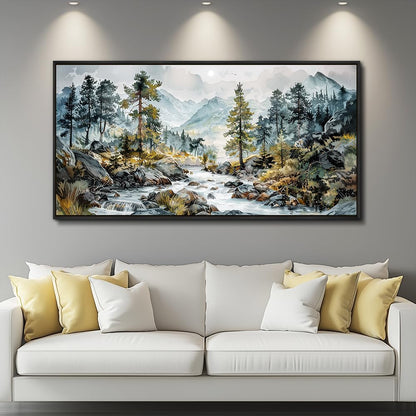 PHAOHUAXM Large Wall Art For Bedroom Wall Decor For Living Room Office Decoration Rivulet View Painting Forest Tree Landscape Watercolour Pictures Canvas Artworks Home Decor Black Framed 24x48 In