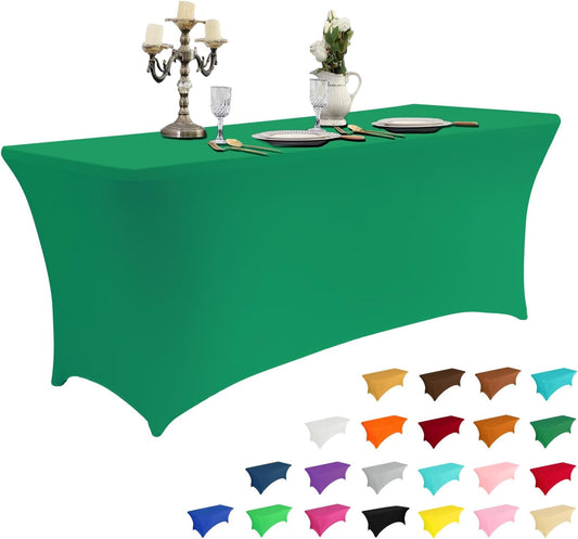 IVAPUPU 6FT Table Cloth for Rectangular Fitted Events Stretch Emerald Green Table Covers Washable