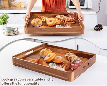 Large Wooden Ottoman Tray, Great 22"x18" Rectangle Trays for Big Ottoman Counter, Huge Kitchen Wood Serving Tray Round Corner, Living Room Coffee Table Decor Centerpiece Organizer Trays