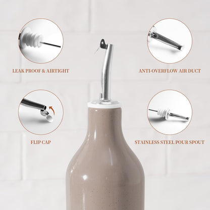 famiware Milkyway 16oz Ceramic Olive Oil Dispenser Bottle, Olive Oil and Vinegar Dispenser Bottle Set of 2 with Stainless Steel Pourers, Suitable for Storage Vinegar, Liquids, White and Cinnamon Brown