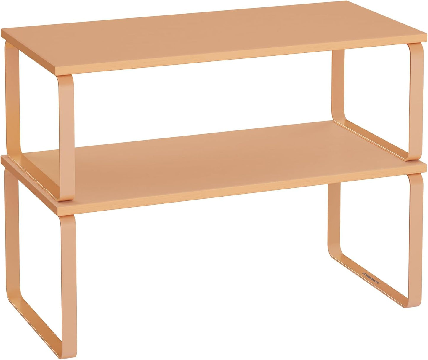 SONGMICS Cabinet Organizer Shelf, Set of 2 Kitchen Counter Shelves, Kitchen Storage, Spice Rack, Stackable, Expandable, Metal and Engineered Wood, Apricot UKCS200Y01