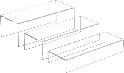 Clear Riser Display Shelf 3pcs, Desktop Rectangular Acrylic Display Shelves Storage Organizer, Acrylic Stands for Funko Pop Figure, Bags, Shoes, Spice Jars, Skincare, Cosmetics - 12-2'', 3'',