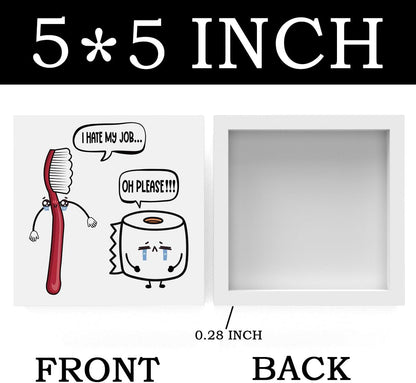 Funny Bathroom Decor, Funny Bathroom Wall Art, Black and White Bathrooms Decoration Decor for Shelves, Wooden Box Decor Sign for Home Farmhouse Office Living Room Table