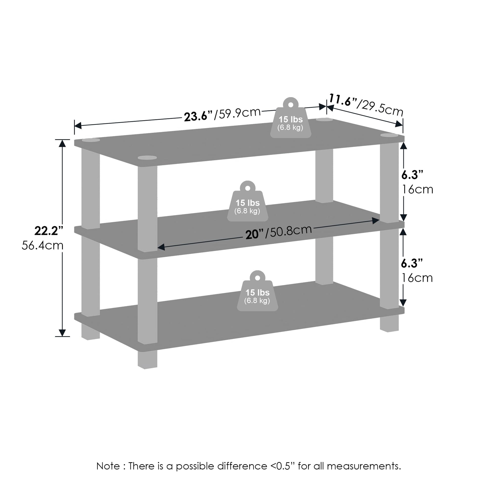 Furinno Turn-S-Tube Storage Shelves Set of 2, 3-Tier Stackable Standing Shelf, Open Corner Shelf