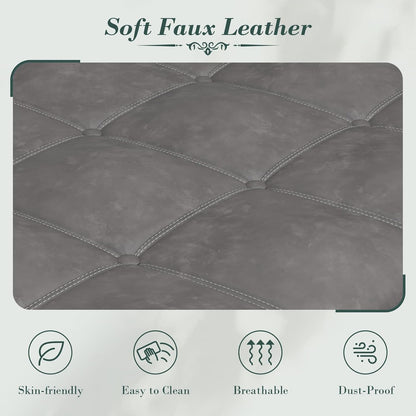 Apicizon 60”Bench with Storage, Upholstered Tufted Button Window Bench with Plenty Hidden Storage Space,Faux Leather Ottoman Bench for Bedroom, Living Room, Entryway，Gray