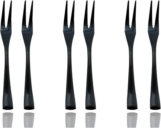 JASHII 18/10 Stainless Steel 6 Piece Mirror Polished Black Steak Fruit Fork Black Server Utensil Set 14CM