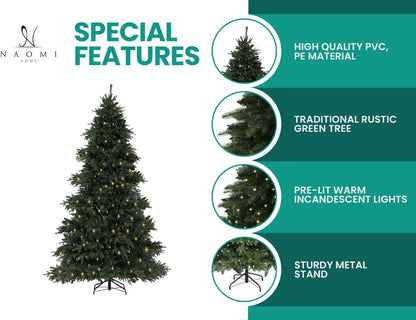 Cynthia 4.5ft Prelit Aritificial Christmas Tree with 1117 Branch Tips, 300 Warm Lights and Metal Stand, 40" Wide Realistic Rustic Christmas Tree with Lights by Naomi Home