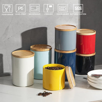 Sweejar Kitchen Canisters Ceramic Food Storage Jar, Stackable Containers with Airtight Seal Wooden Lid for Serving Coffee Bean, Flour, Tea, Cookies and More - 58 Fl Oz(Gray)