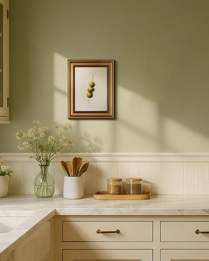 HUARCEY Gold Framed Wall Art for Living Room, Olive Skewers Painting Prints, Vintage Wall Decor for Kitchen, Minimalism Bedroom Wall Art for Home Office A string of olives 10L x 8W