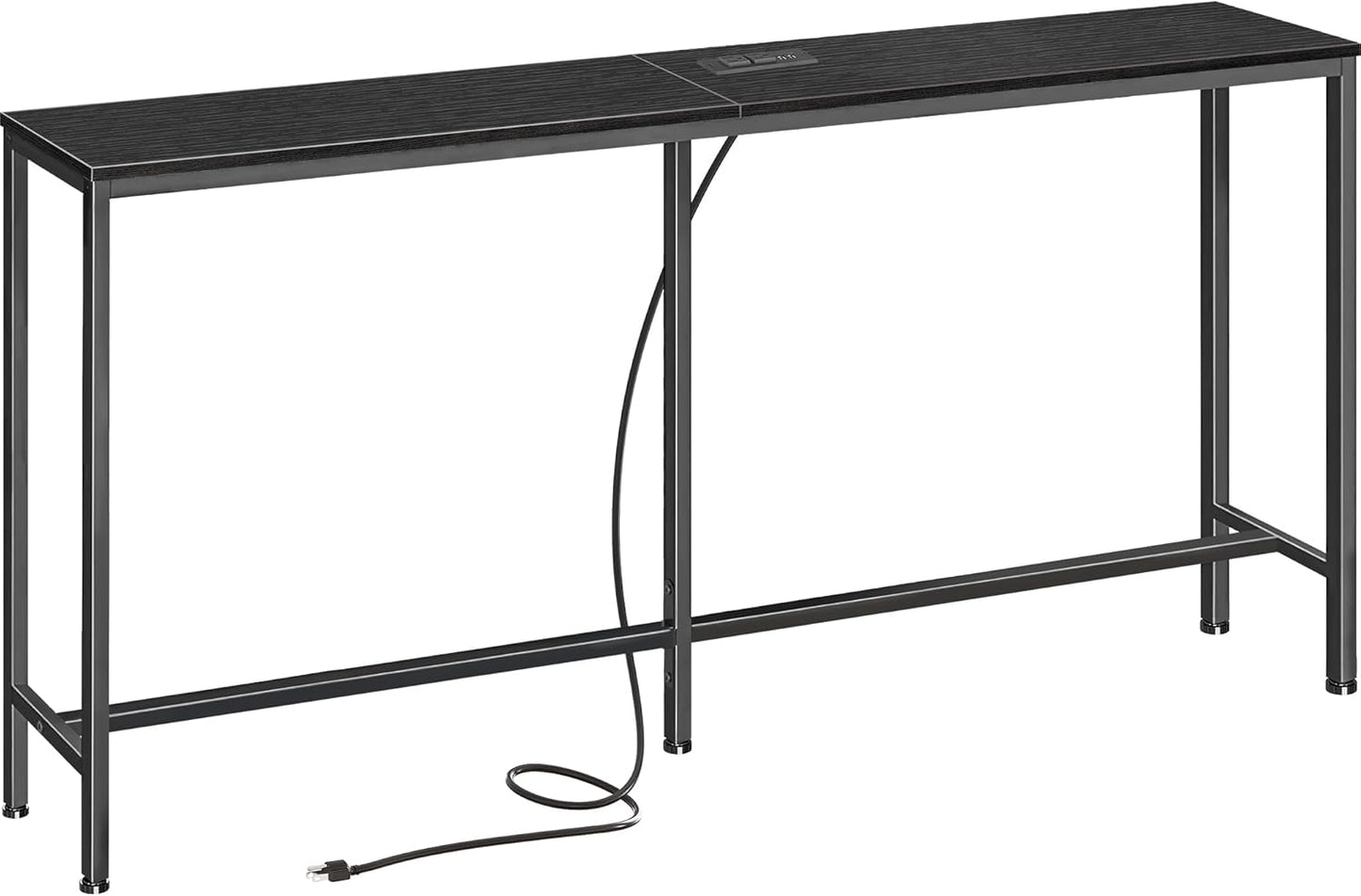 SUPERJARE Console Table with Outlet, 63 Inch Sofa Table with Charging Station, Narrow Entryway Table, Skinny Hallway Table, Behind Couch Table, for Living Room, Plants, Black
