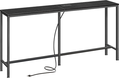SUPERJARE Console Table with Outlet, 63 Inch Sofa Table with Charging Station, Narrow Entryway Table, Skinny Hallway Table, Behind Couch Table, for Living Room, Plants, Black