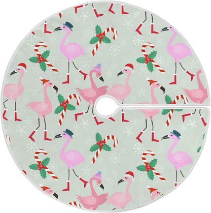 Christmas Flamingo Candy Tree Skirt, Seasonal Tree Mat Holiday Party Supplies Ornaments Indoor Outdoor Decorations for Tabletop Trees 35.4 Inches
