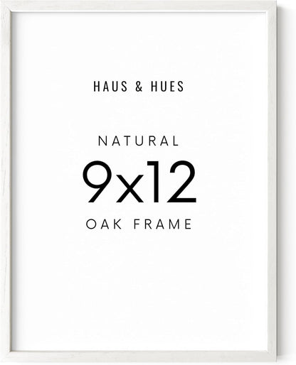 HAUS AND HUES 9x12 Picture Frame - 9 X 12 Frame Wooden Picture Frames for Crafts, 9x12 Frame Wood Picture Frames, 9 X 12 Picture Frame Natural Wood Frames,12x9 Picture Frame Wood (White Oak Frame)